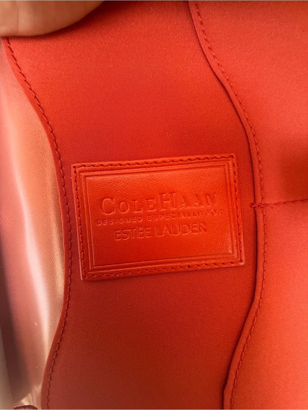 Cole Haan Red Leather Logo Patch Tote Interior